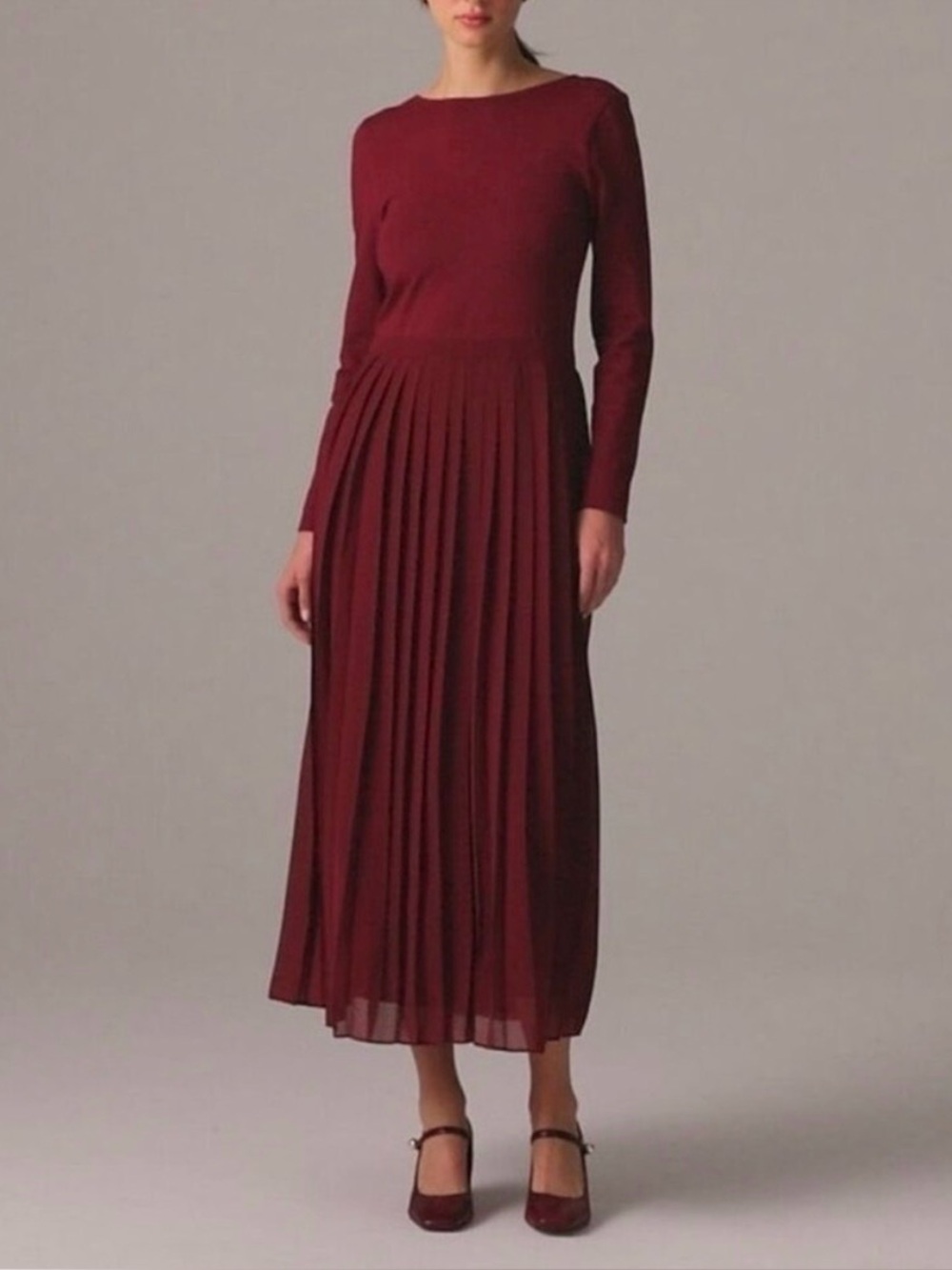 J.Crew Pleated‎ Ballet Dress Burgundy Stretch Cotton Blend Modest Elegant NEW